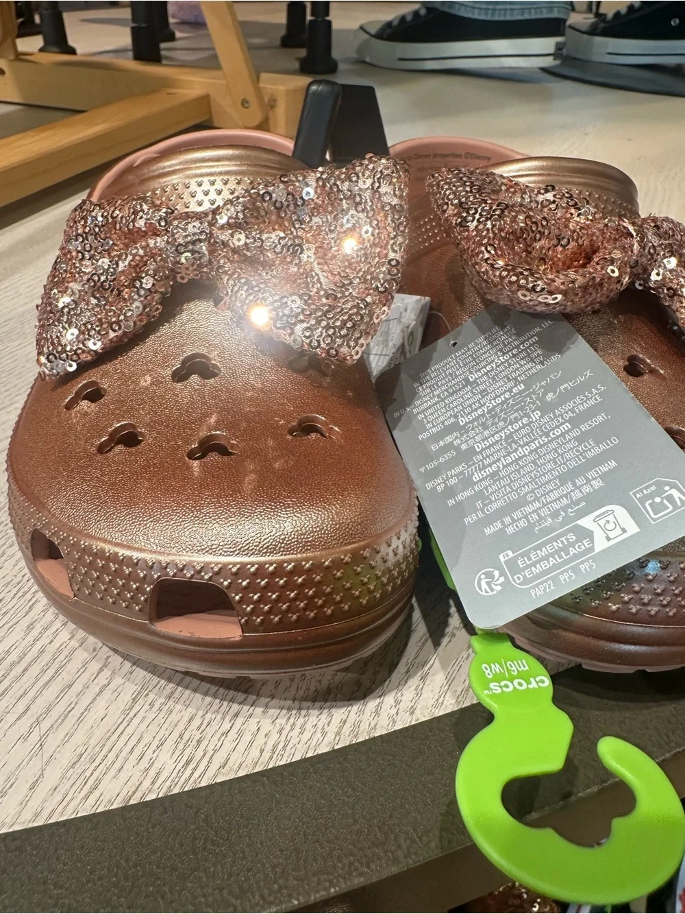 Disney Rose Gold Sequin Bow Kids Clog Sandals